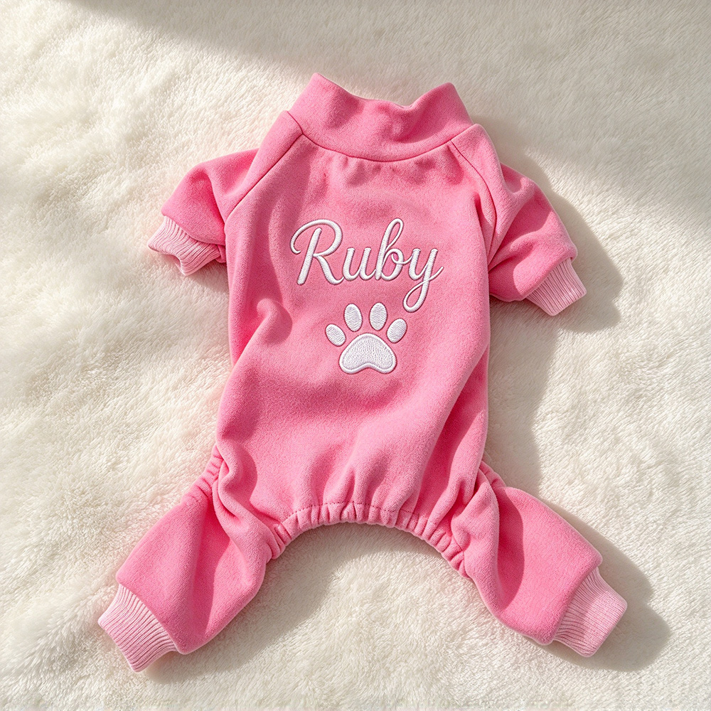 Personalized Hand Embroidery Pets Winter Warm Four-Legged Jumpsuit | BKPet610