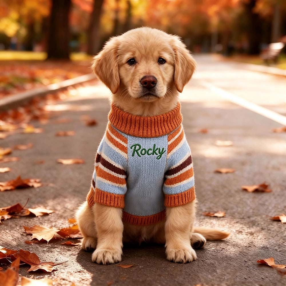 Personalized Embroidered Pet Striped Color-Blocked Sweater | BKPet621