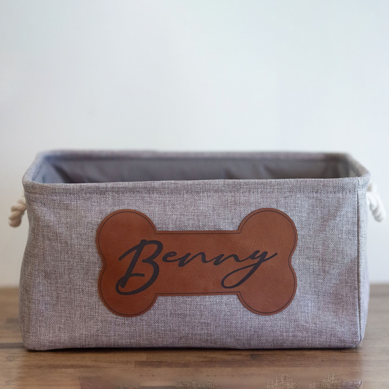 Personalized Leather Patch Pet Fabric Toy Basket | BKPet53