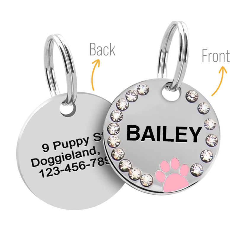 Personalized Sparkling Paw Double Sided Pet ID Tag | BKPet63