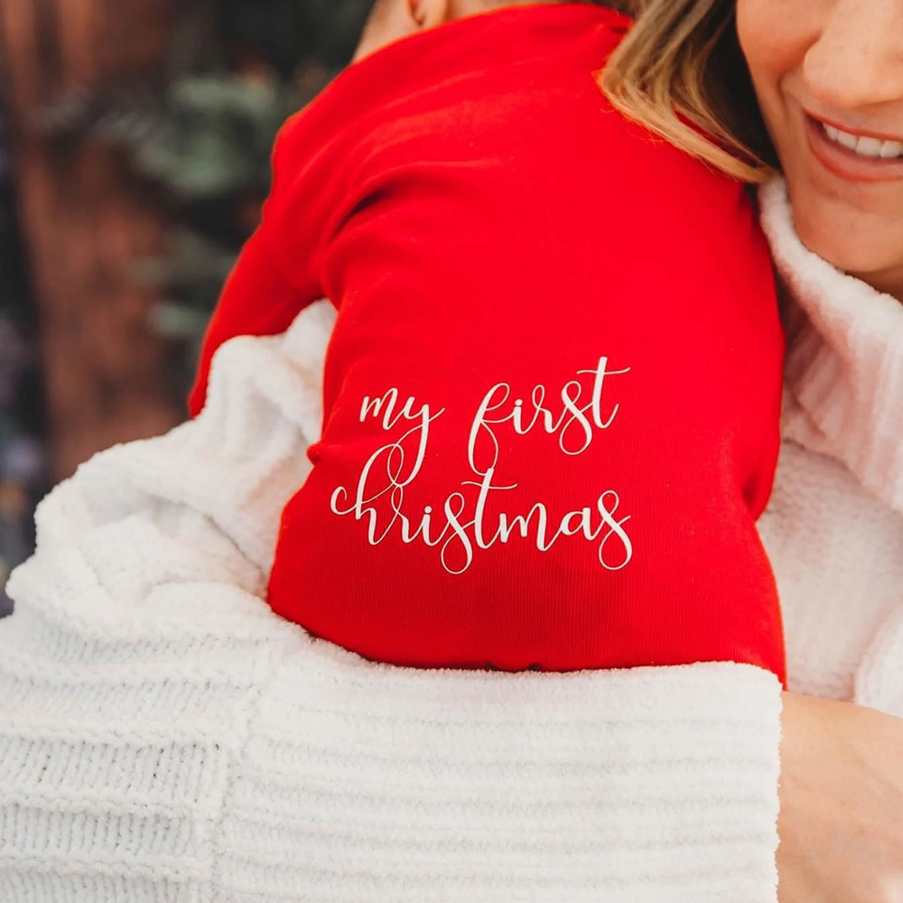 Personalized Baby First Christmas Cozy Soft Long Sleeve Romper | MNBaby05