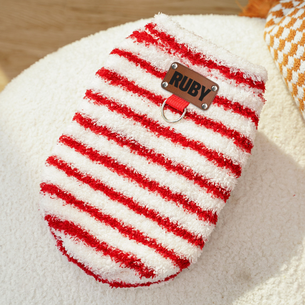 Personalized Leather Patch Stripes Pet Soft Plush Vest | BKPet217