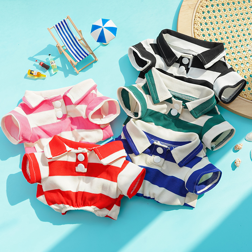Personalized Leather Patch Pet Stripe Polo Shirt | BKPet223