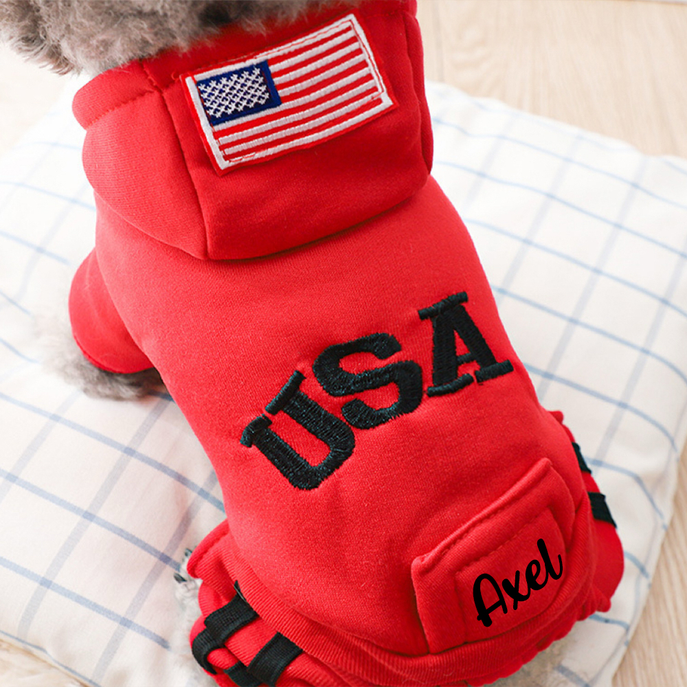 Personalized Leather Patch Pet Warm Puffer Hoodie with Pants | BKPet230
