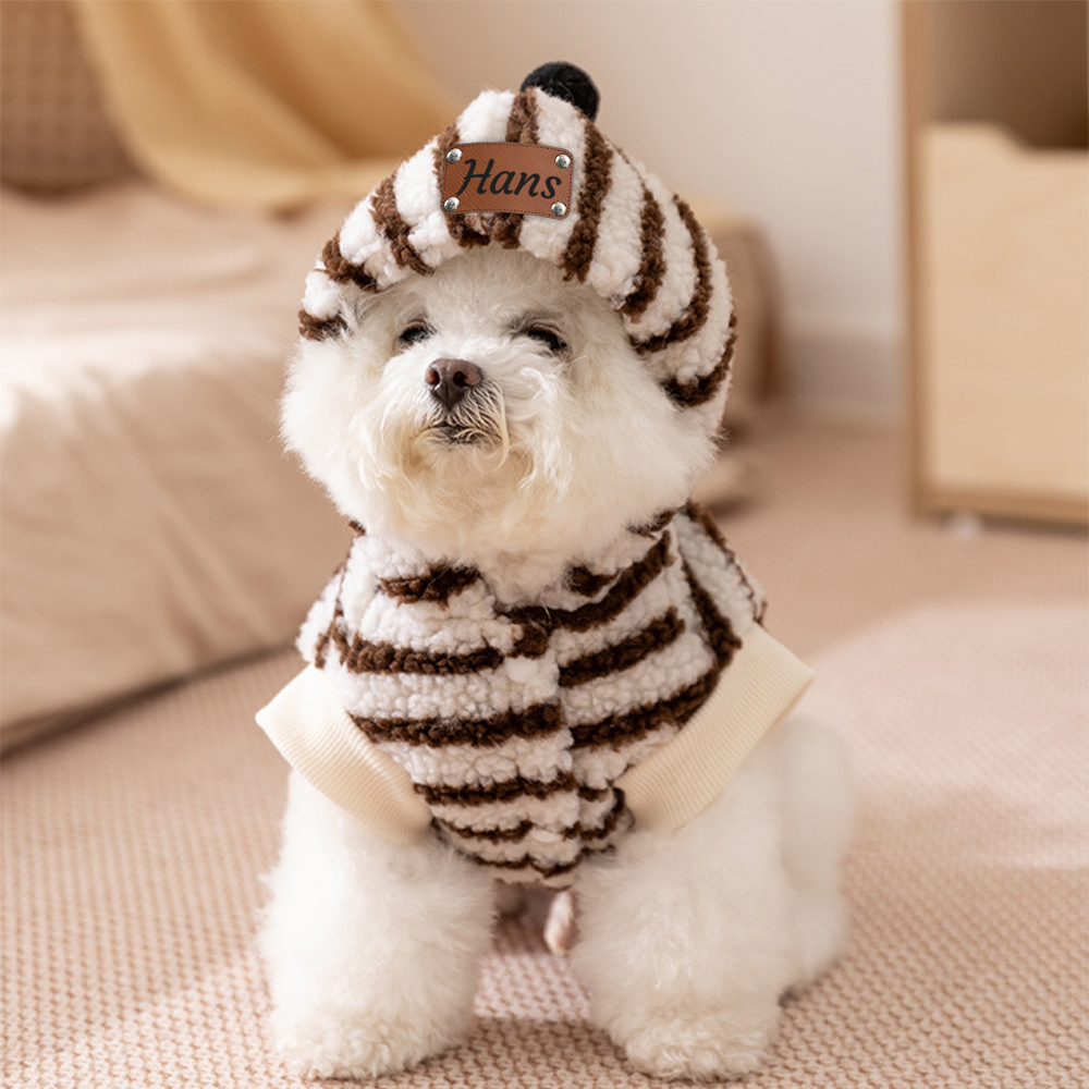 Personalized Pet Leather Patch Sherpa Stripe Sweater | BKPet231