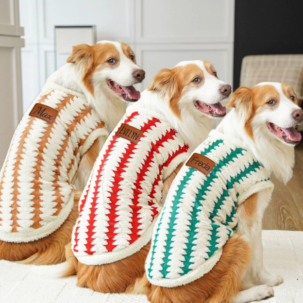 Personalized Leather Patch Warm Coral Fleece Dog Winter Coat | BKPet242