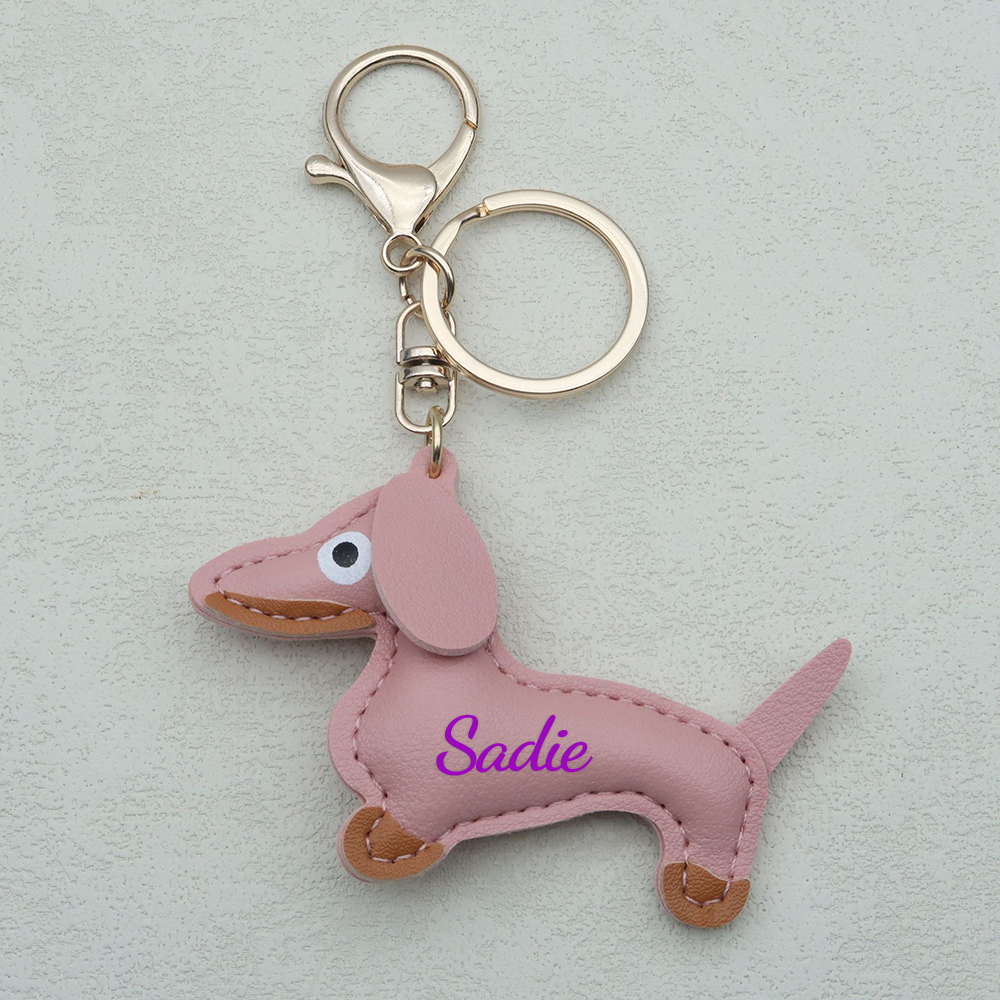 Personalized Lovely Leather Dachshund Keychain | CWGift09