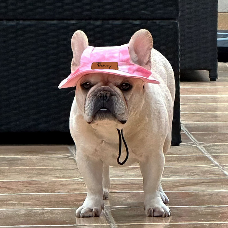 Personalized Leather Patch Pet Sun Hat with Ear Holes | BKPet68