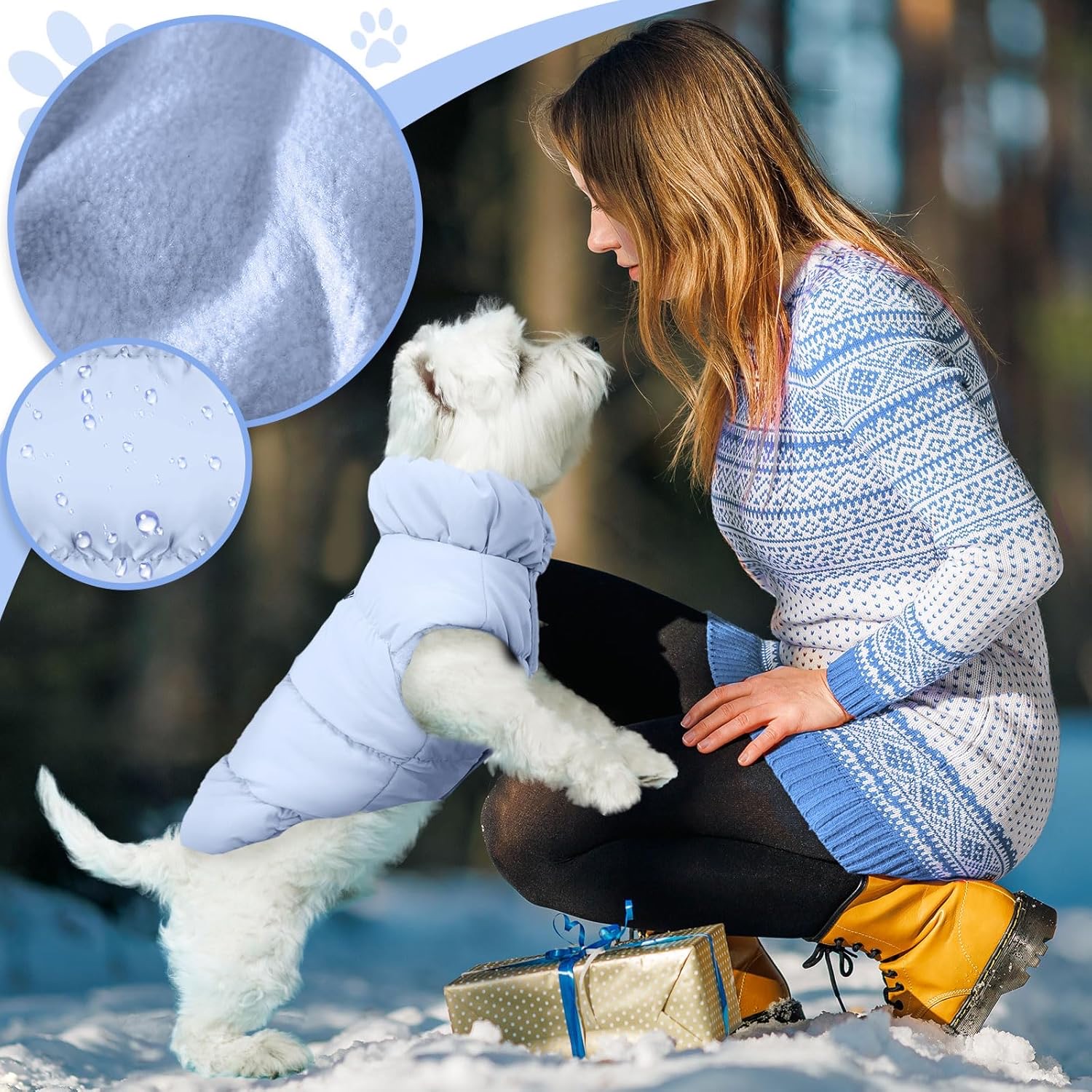 Personalized Leather Patch Pets Warm Puffer Jacket | BKPet140