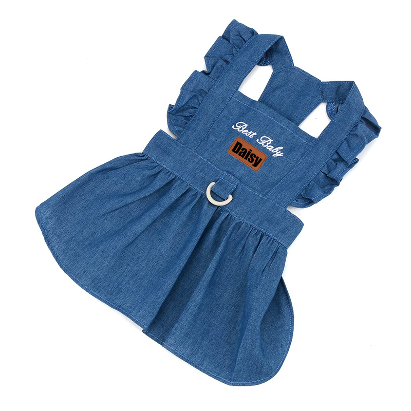 Personalized Leather Patch Pets Best Baby Denim Skirt | BKPet58