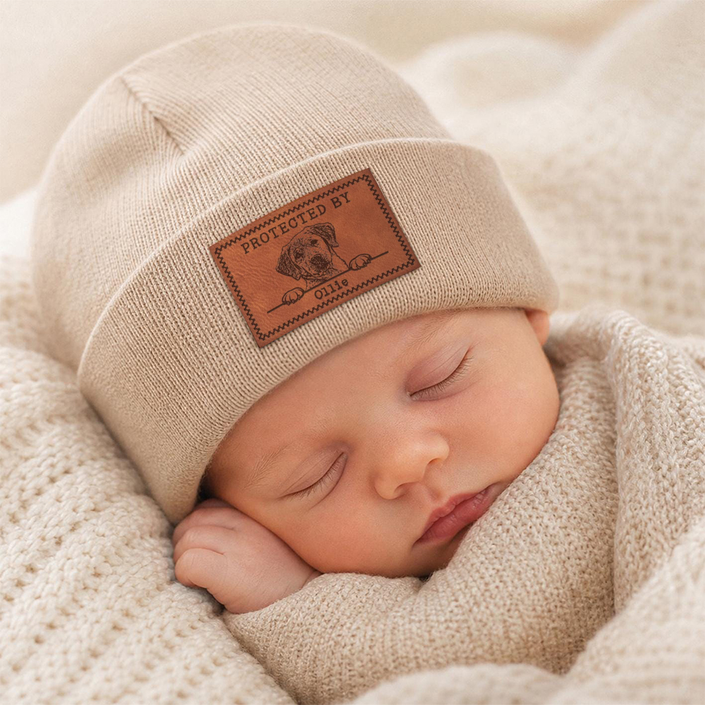 Personalized Leather Patch Protected By Dog Hat Beanies | MNBaby18