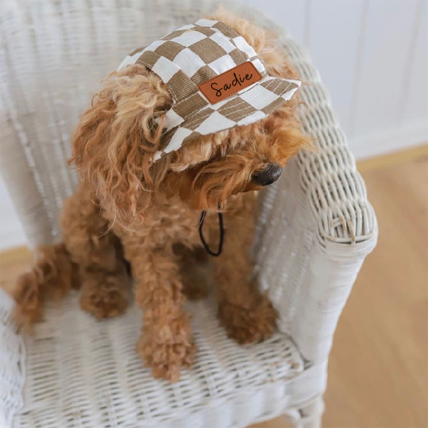 Personalized Leather Patch Pet Sun Hat with Ear Holes | BKPet67
