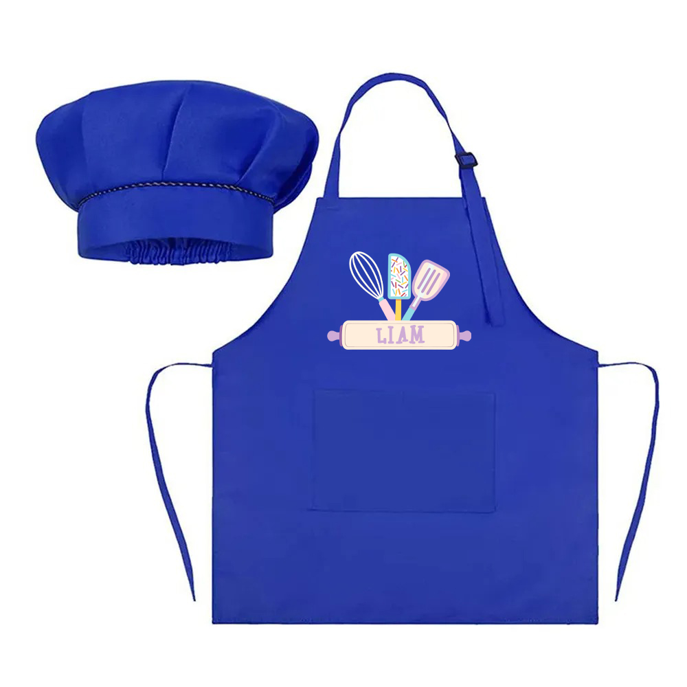 Personalized Embroidery Color Apron and Hat Set for Kid | MNKid12