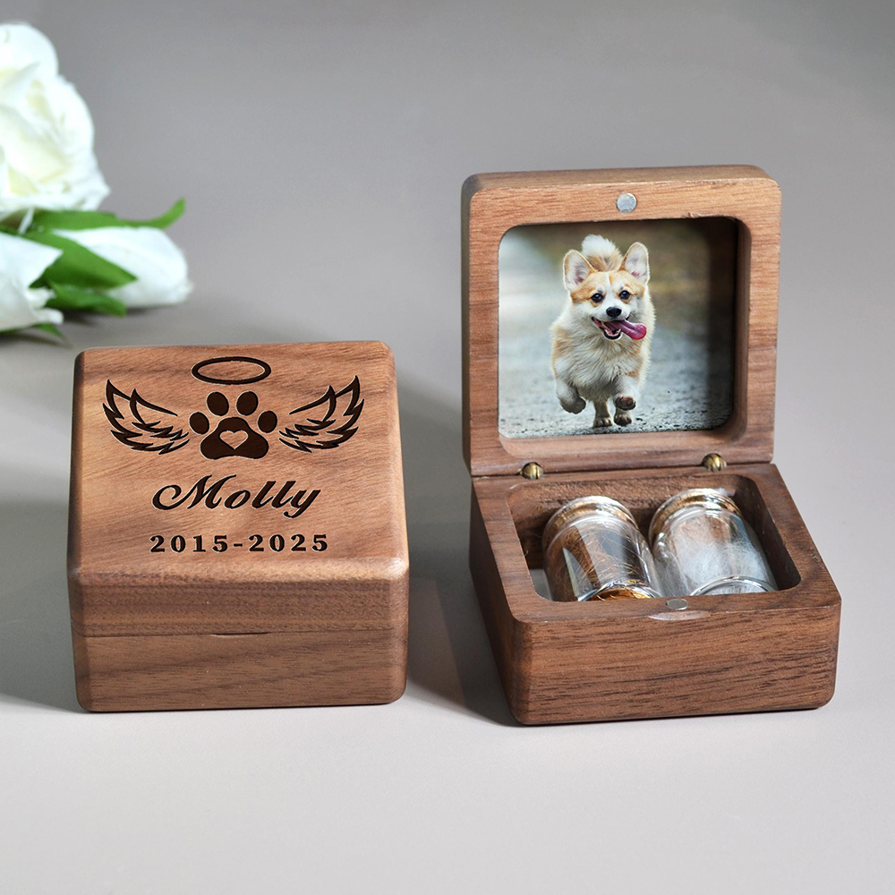 Personalized Wooden Pet Memorial Fur Keepsake Box | BKPet421
