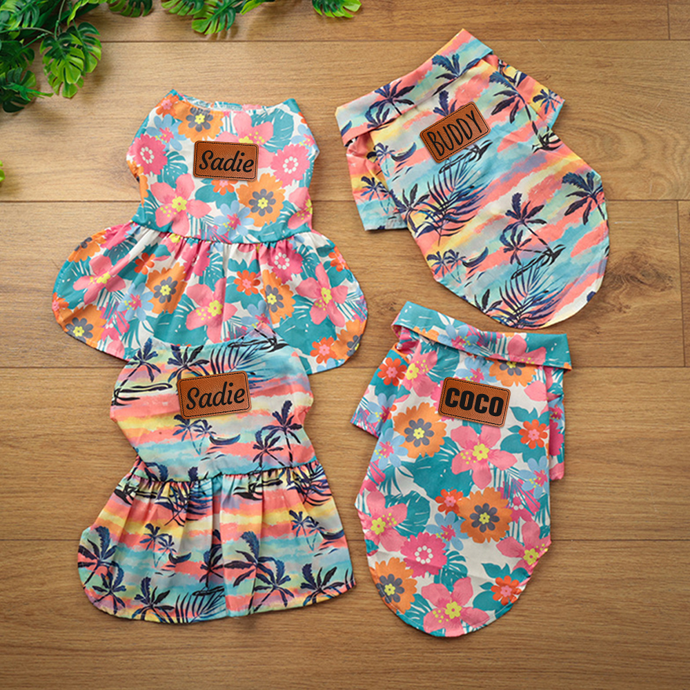 Personalized Leather Patch Hawaiian Pet Shirt/Dress | BKPet458