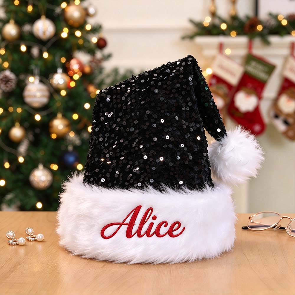 Personalized Embroidery Christmas Colorful Sequin Santa Hat | MNGift44