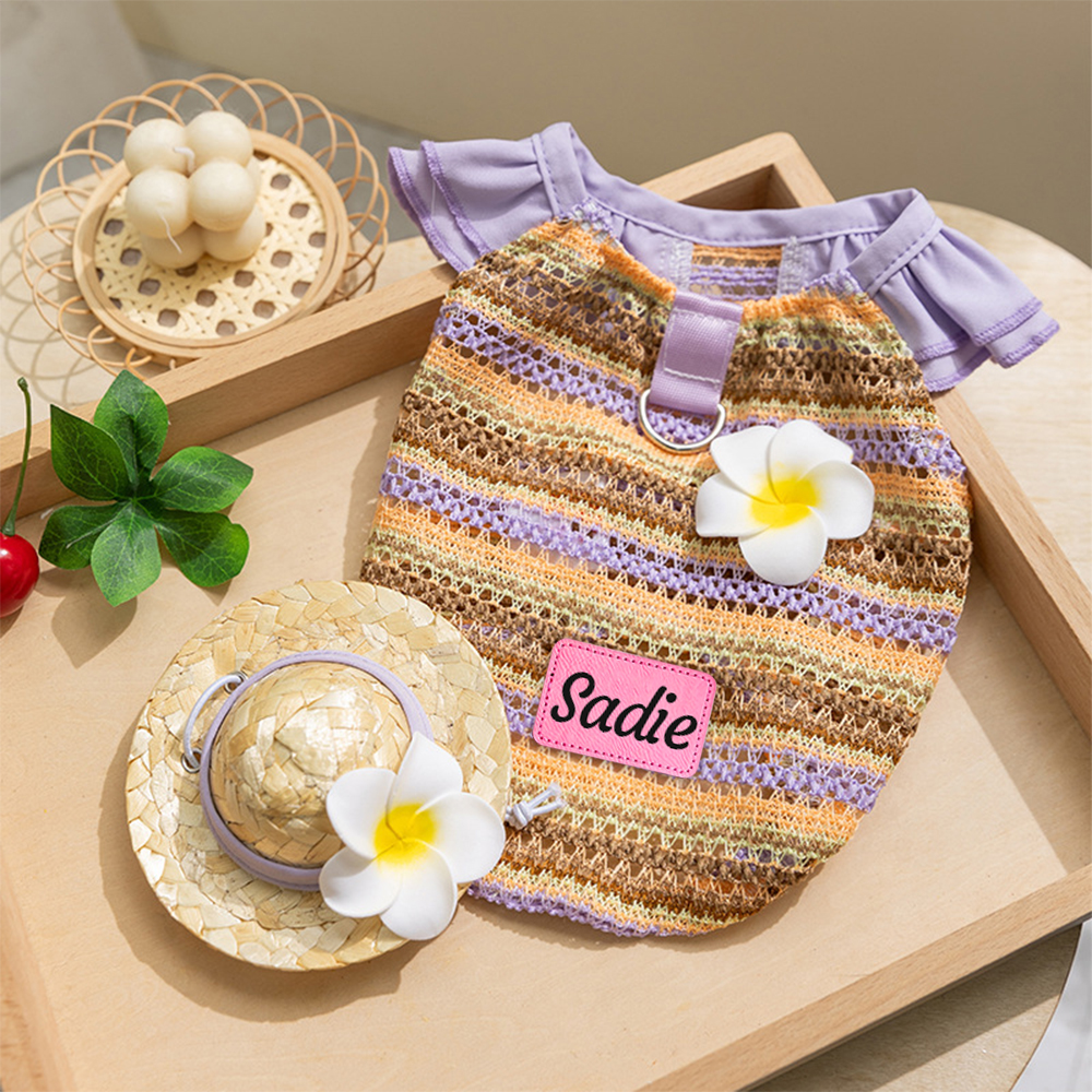 Personalized Colourful Leather Patch Pet Mesh Ruffled Shirt | BKPet467