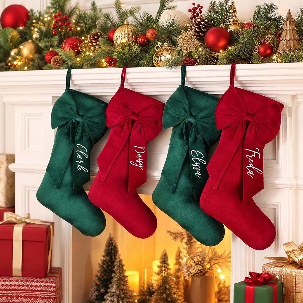 Personalized Velvet Christmas Stocking with Bow | MNGift41
