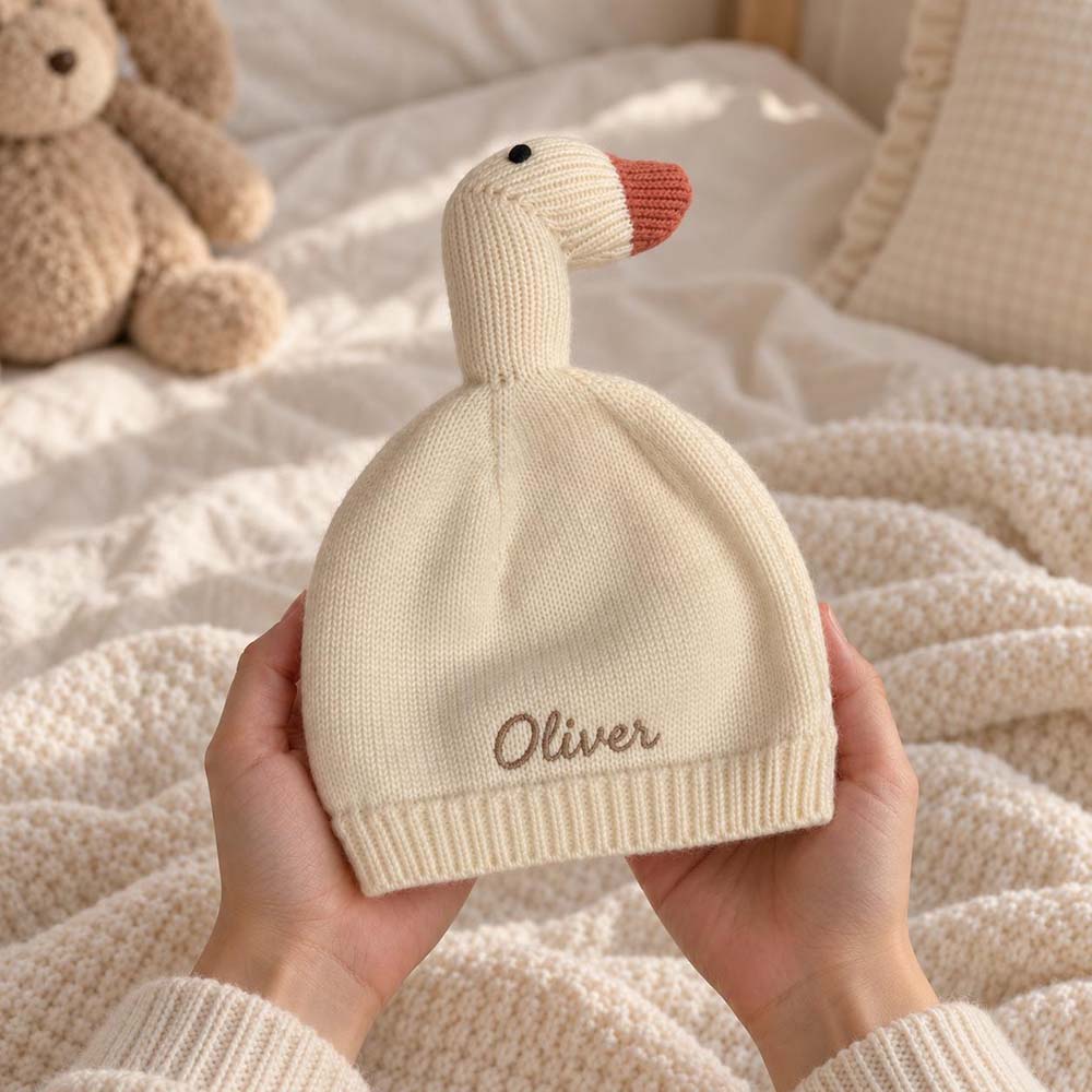 Personalized Embroidered Double-Layer Thickened Warm Goose Baby Hat | MNBaby14