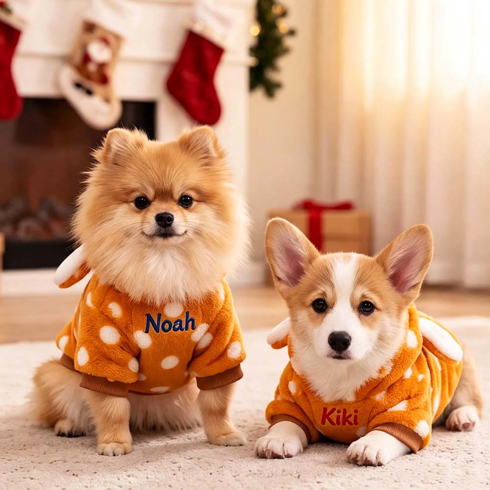 Personalized Embroidered Pets Christmas Reindeer Plush Fleece Outfit | MCGift415