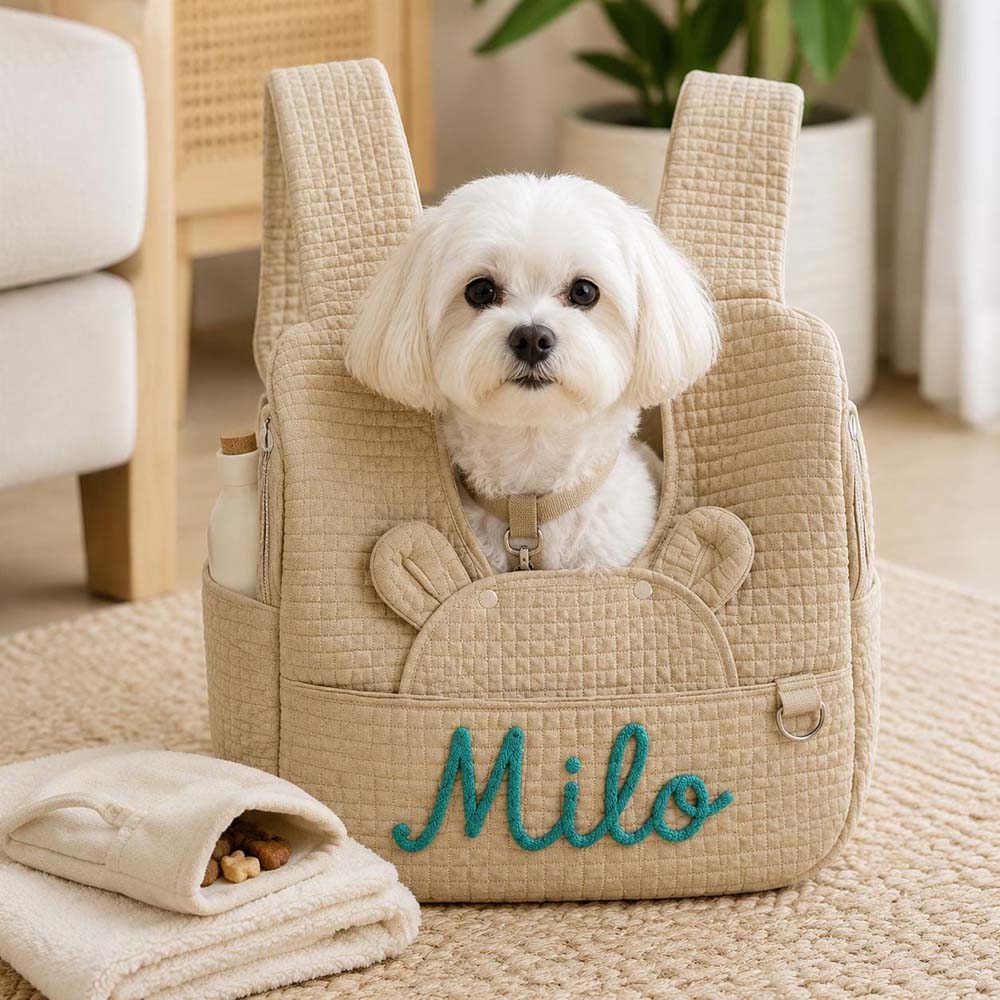 Personalized Hand Embroidered Quilted Pet Carrier Bag | BKPet605