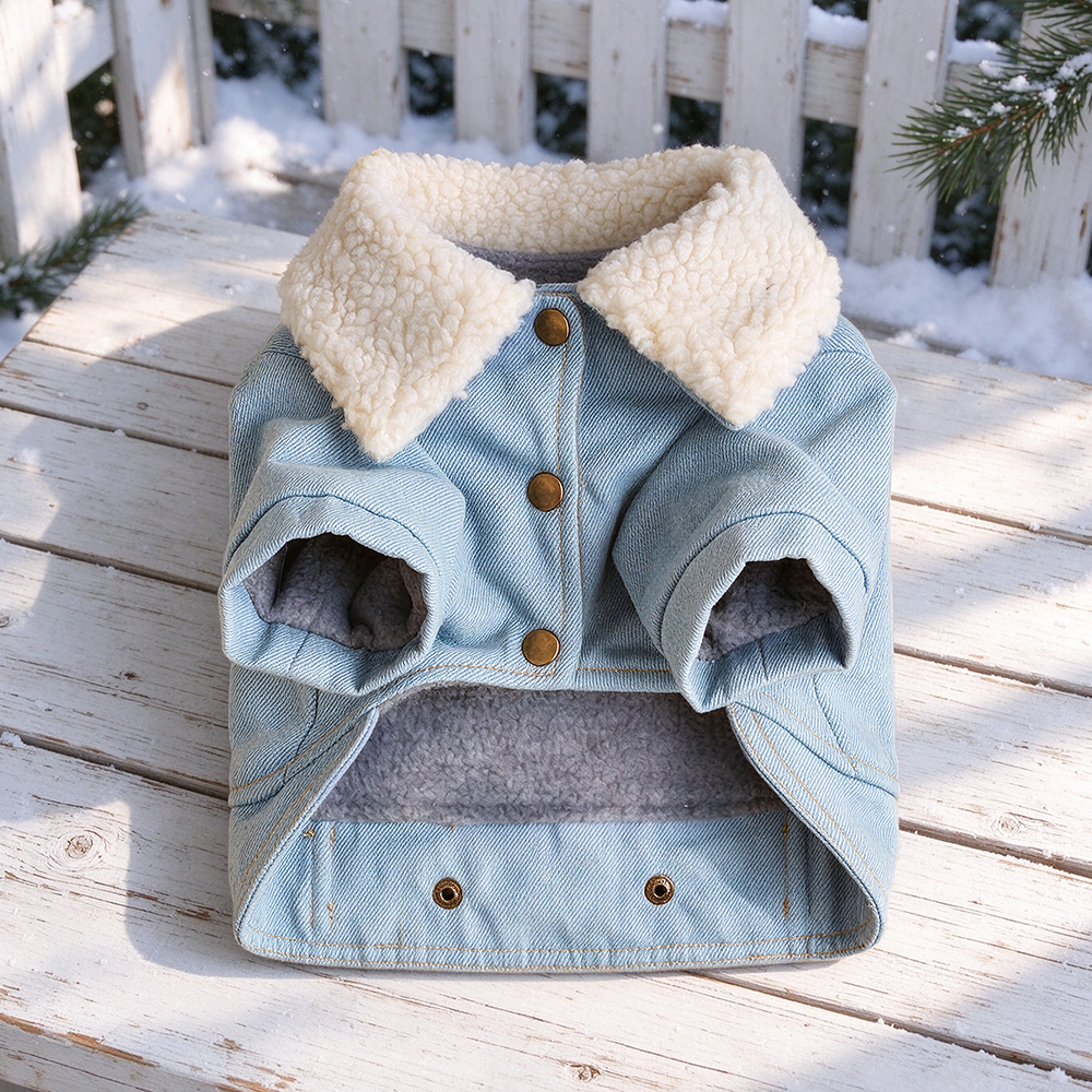 Personalized Hand Embroidered Fleece-Lined Denim Dog Jacket | BKPet607