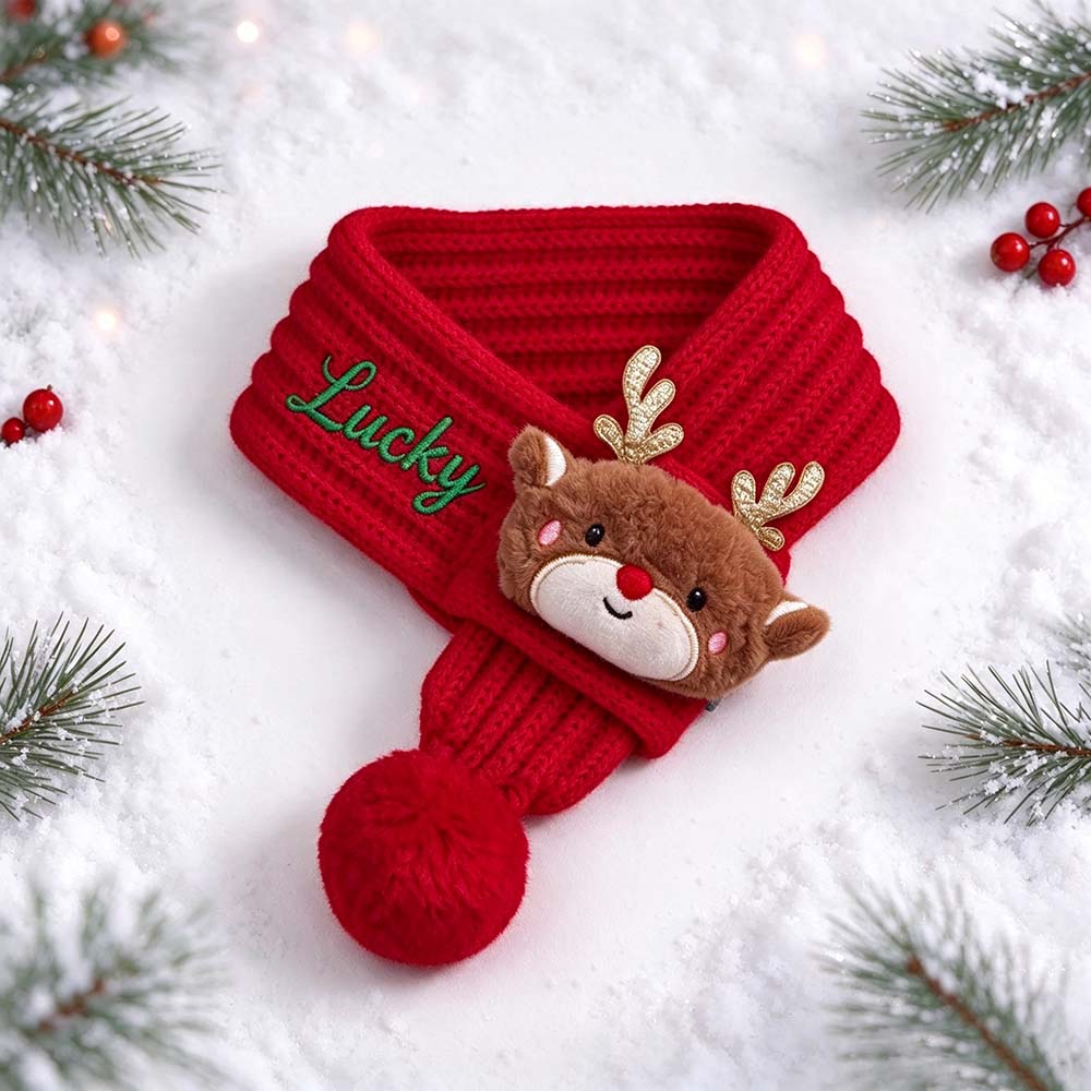 Personalized Embroidered Christmas Cute Knit Pet Scarf | MCGift436