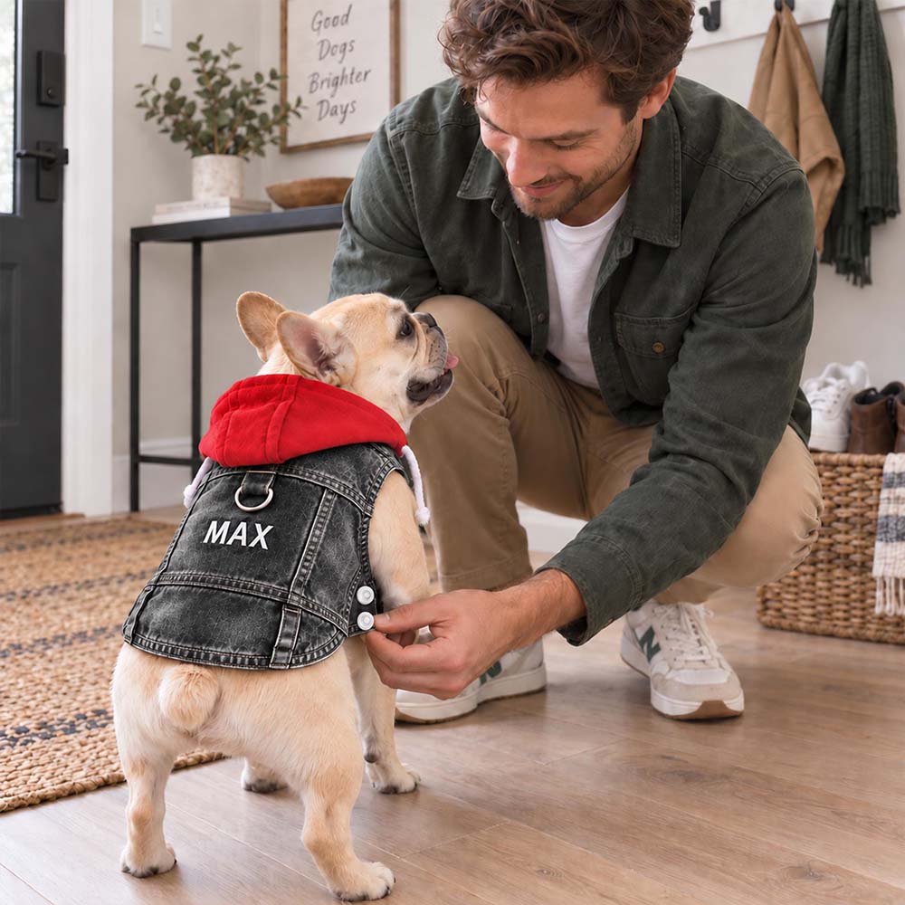 Personalized Embroidered Denim Pets Hoodie Vest | BKPet635