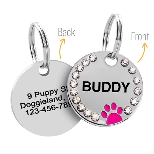Personalized Sparkling Paw Double Sided Pet ID Tag | BKPet63