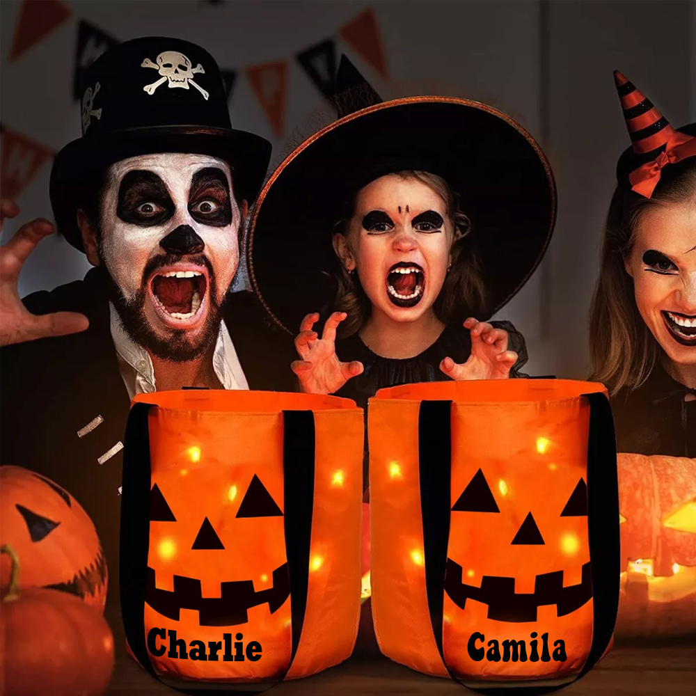 Personalized Halloween LED Light Pumpkin Bucket | MNHalloween07