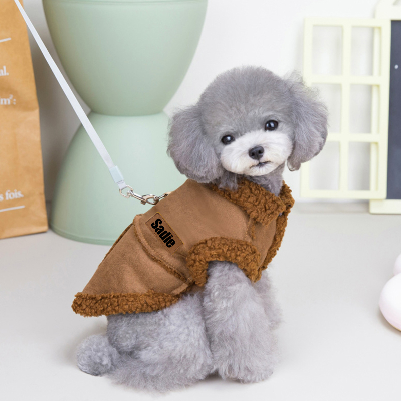 Personalized Leather Patch Pets Warm Jacket | BKPet92