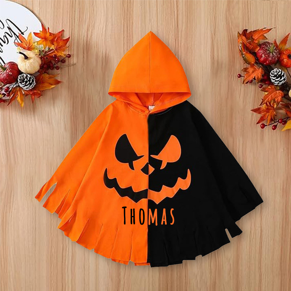 Personalized Kid Pumpkin Halloween Hooded Cloak | MNHalloween05