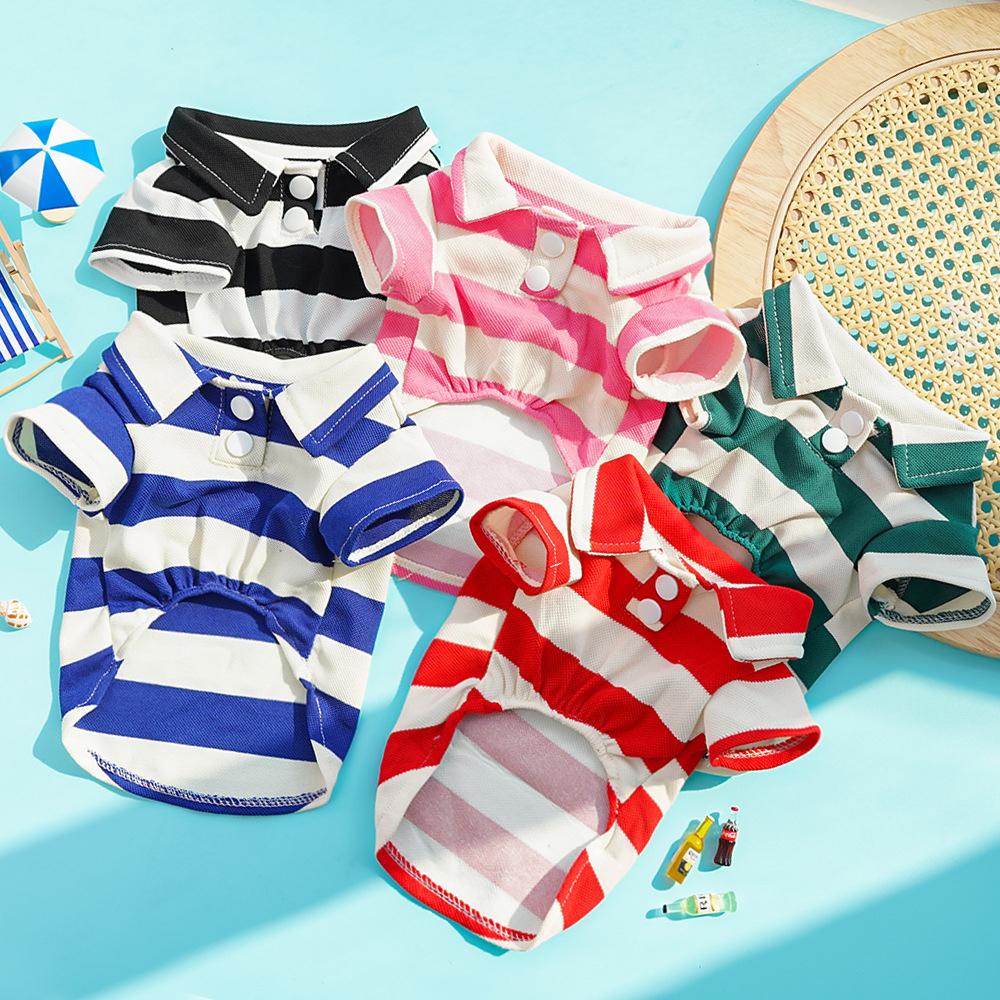 Personalized Leather Patch Pet Stripe Polo Shirt | BKPet223