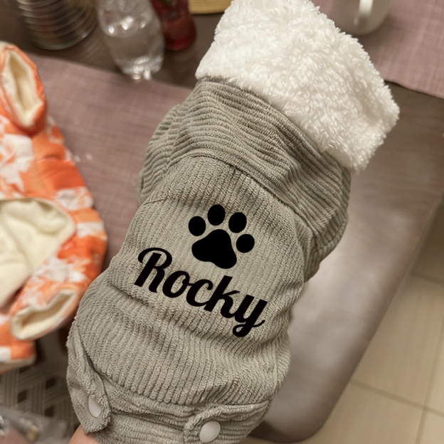 Personalized Pet Winter Warm Corduroy Sherpa Jacket | BKPet290