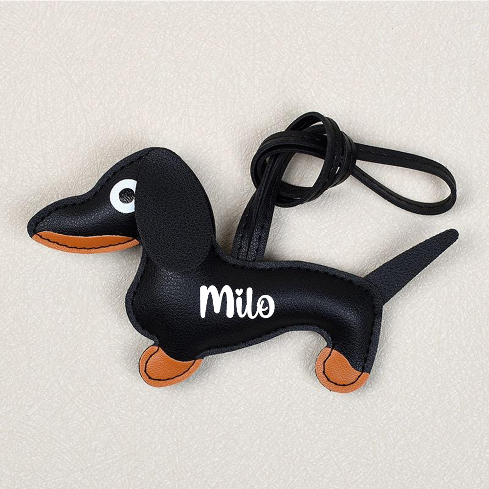 Personalized Lovely Leather Dachshund Keychain | CWGift08