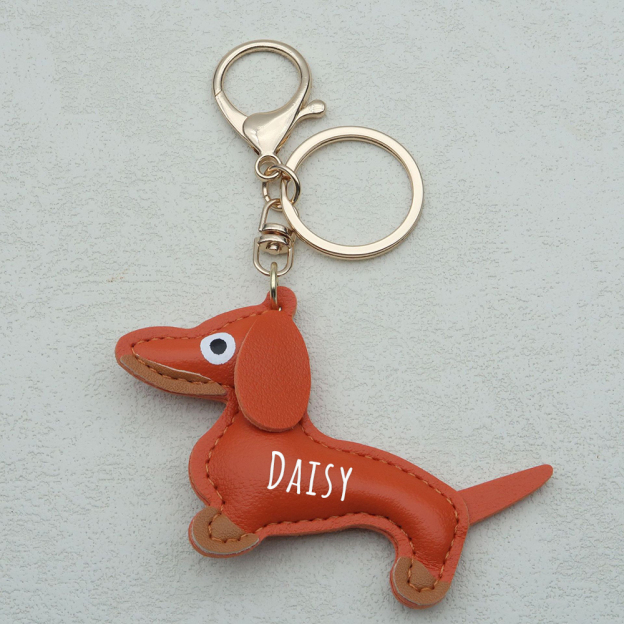 Personalized Lovely Leather Dachshund Keychain | CWGift09