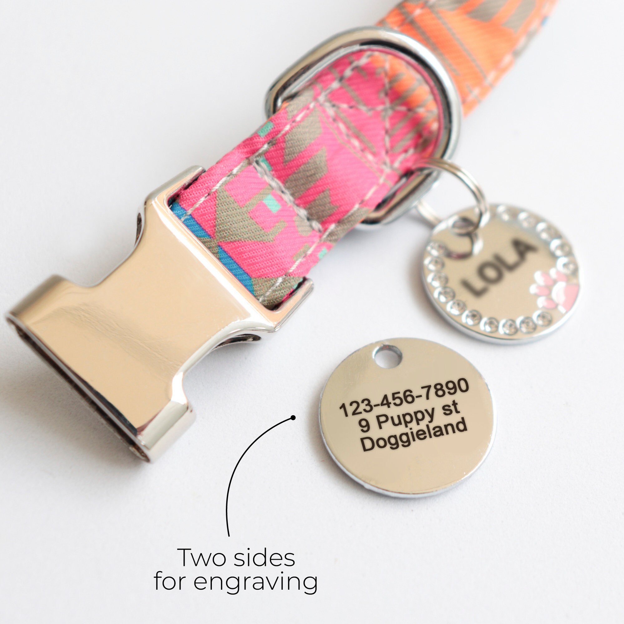 Personalized Sparkling Paw Double Sided Pet ID Tag | BKPet63