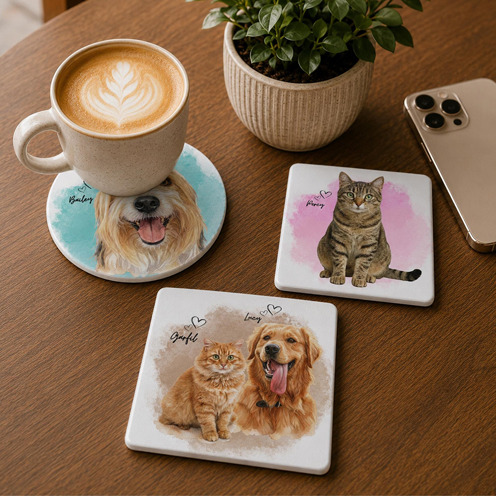 Personalized Pet Memorial Portrait Ceramic Coaster | MNGift45