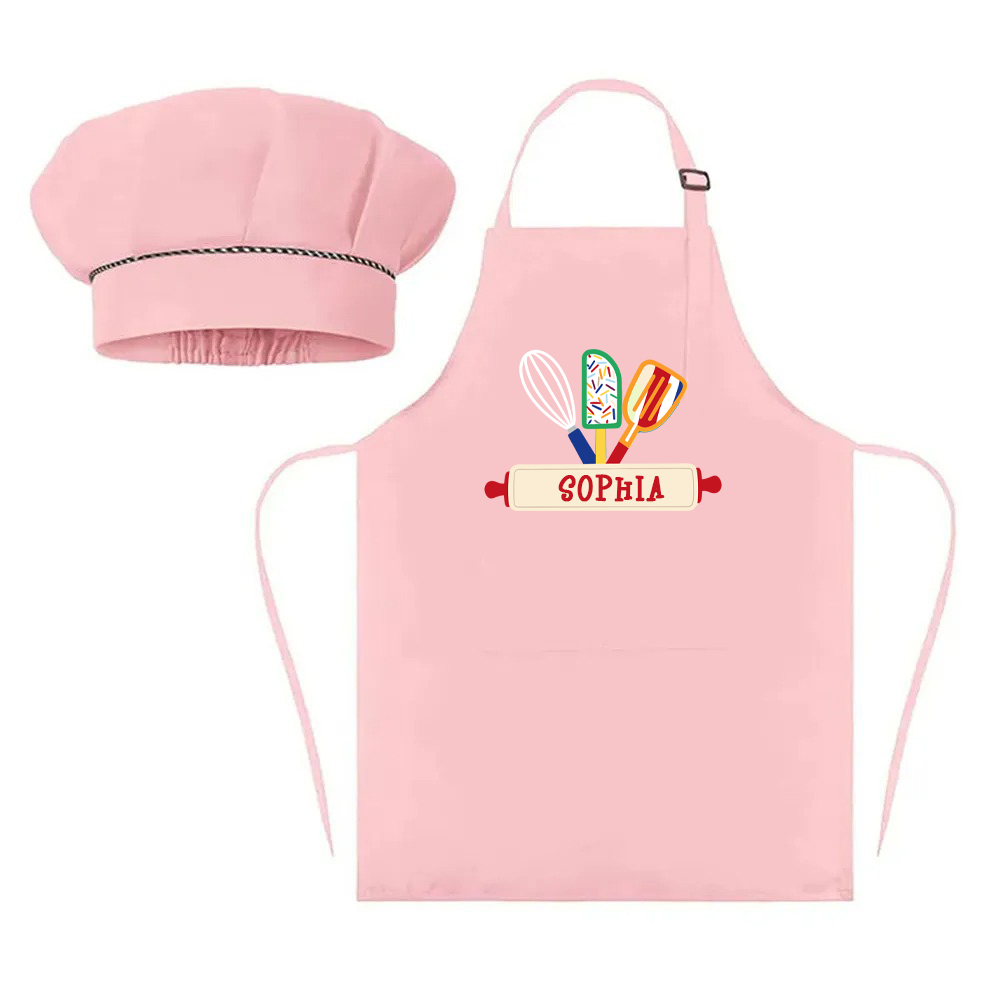 Personalized Embroidery Color Apron and Hat Set for Kid | MNKid12