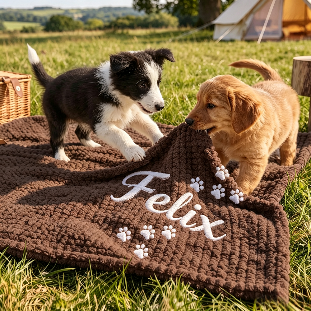 Personalized Embroidered Puppy Blanket with Name & Paw Print | MNHome105