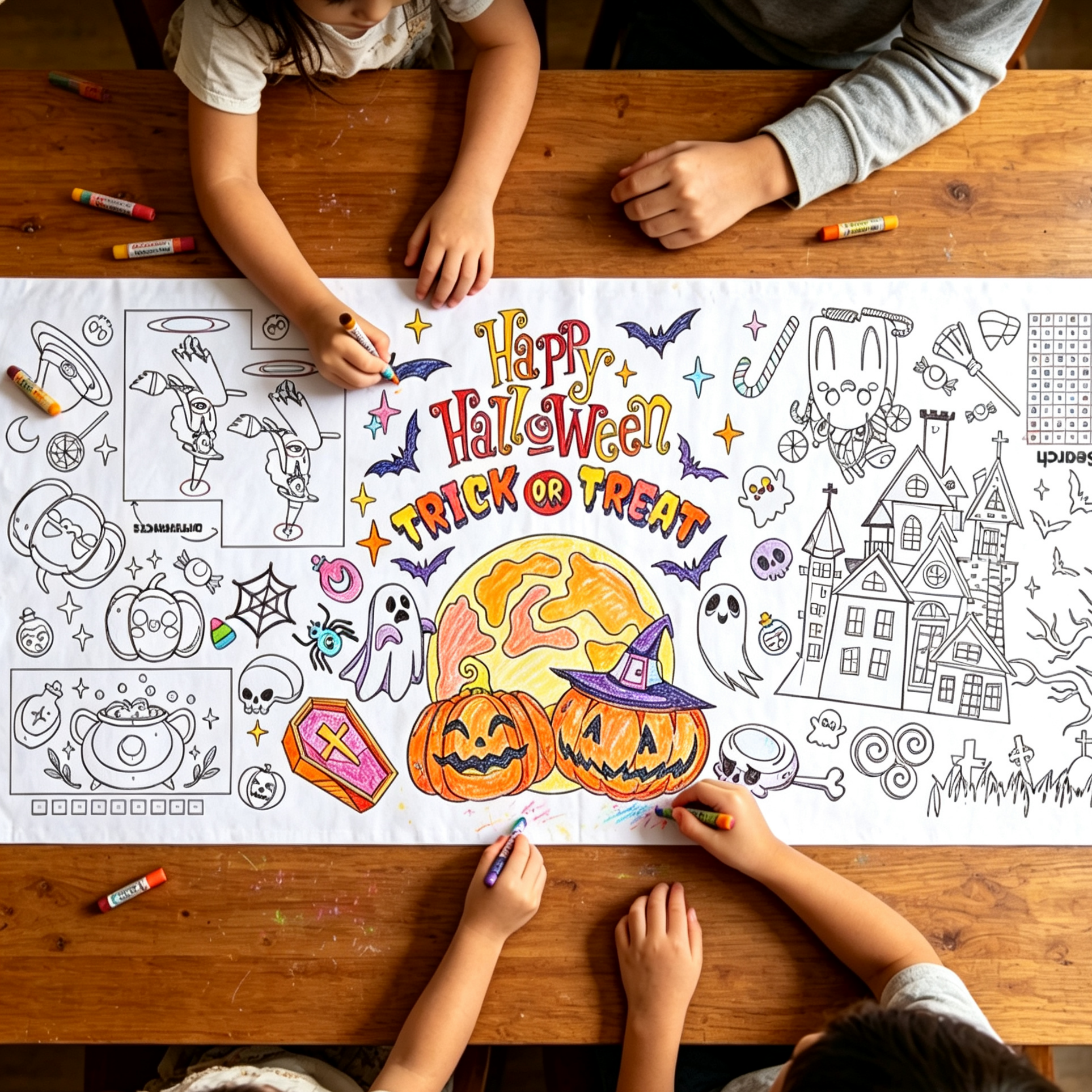 Halloween Party Personalized Coloring Tablecloth Kids Coloring Activity | MNHalloween08