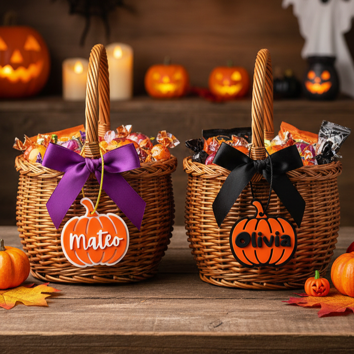 Personalized 3D Printed Halloween Pumpkin-Shaped Name Tag | KKHalloween70