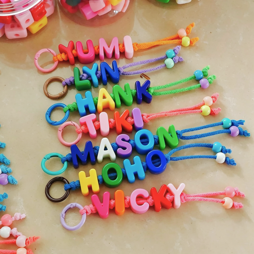 Personalized Rainbow Block Letter Bead Keychain | MNGift03