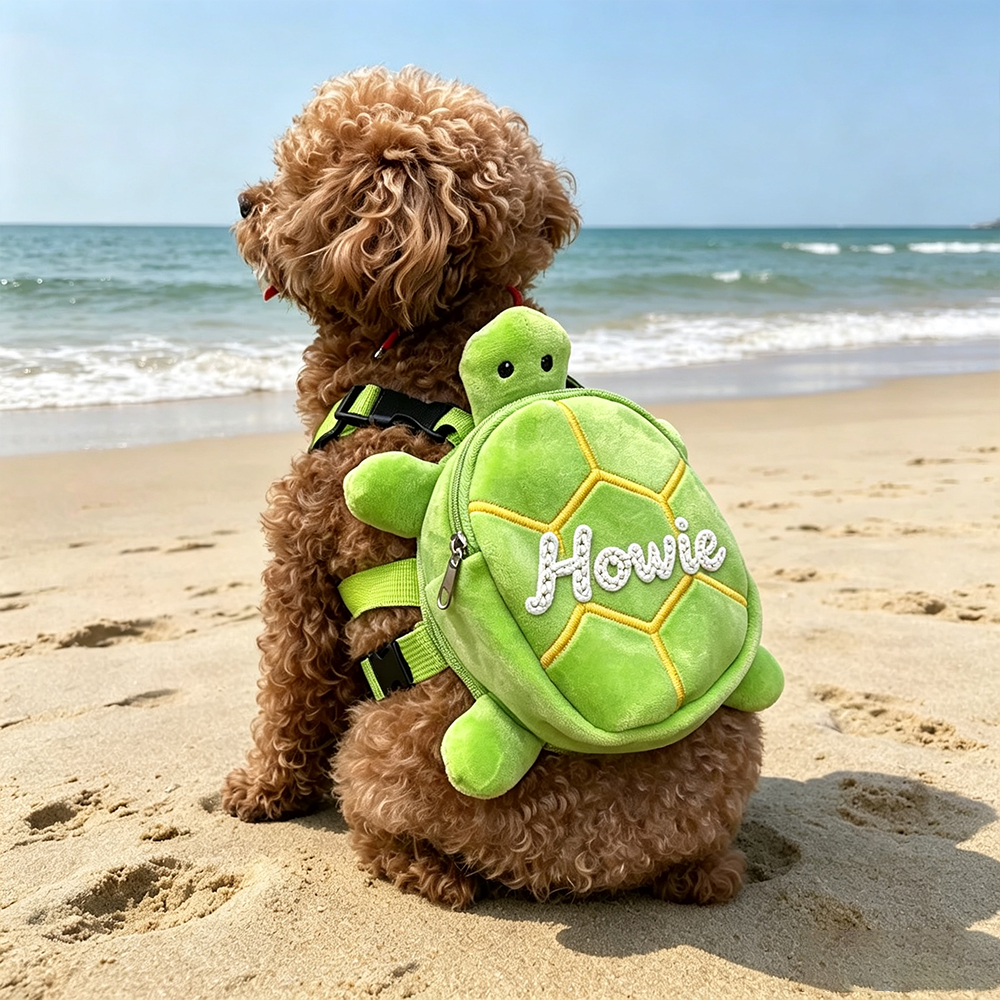 Personalized Embroidered Turtle Shape Pet Backpack Harness with Storage Zipper Bag | MNAccs115