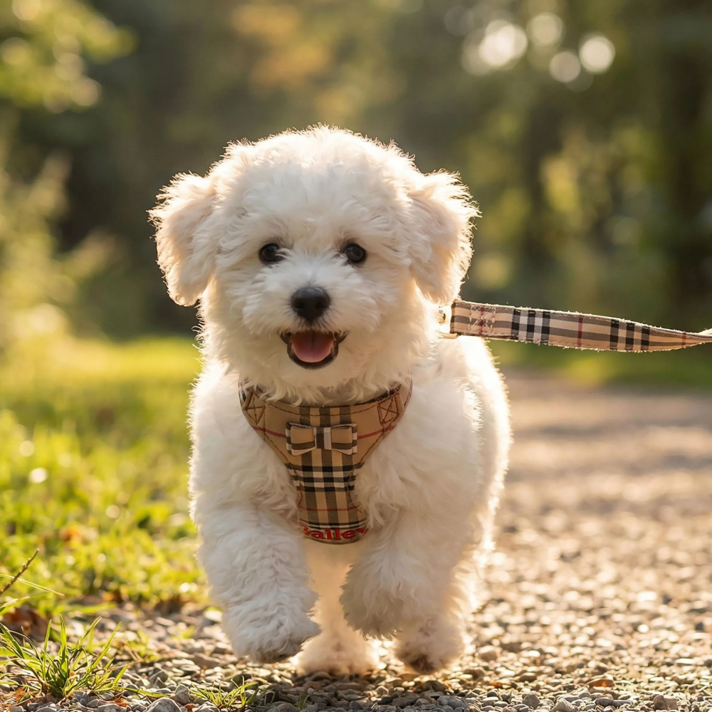 Personalized Embroidered Pet Denim Patchwork Checkered Harness Leash Set | MNAccs91
