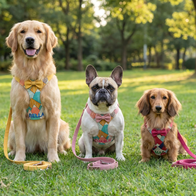 Personalized Embroidered Boho Tribal Print Bow Tie Puppy Vest & Leash Set | MNAccs93