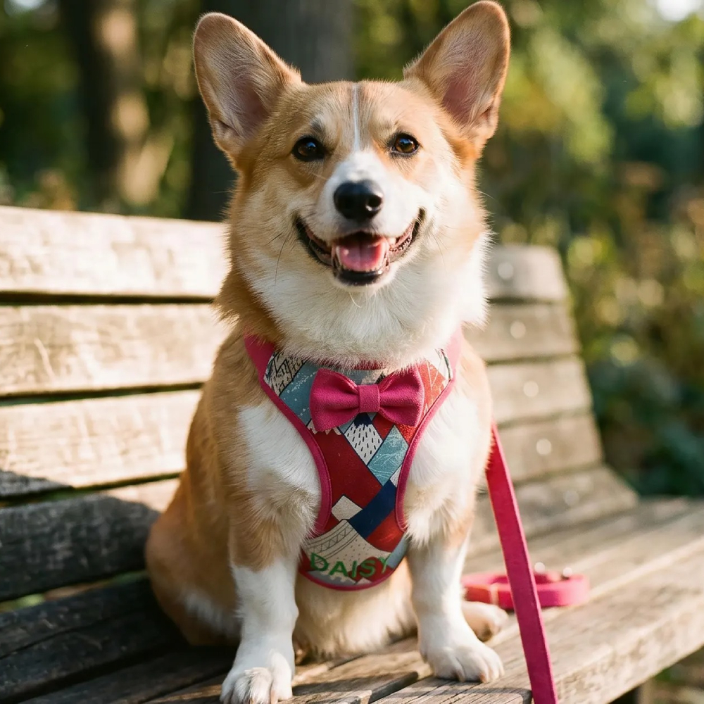 Personalized Embroidered Boho Tribal Print Bow Tie Puppy Vest & Leash Set | MNAccs93