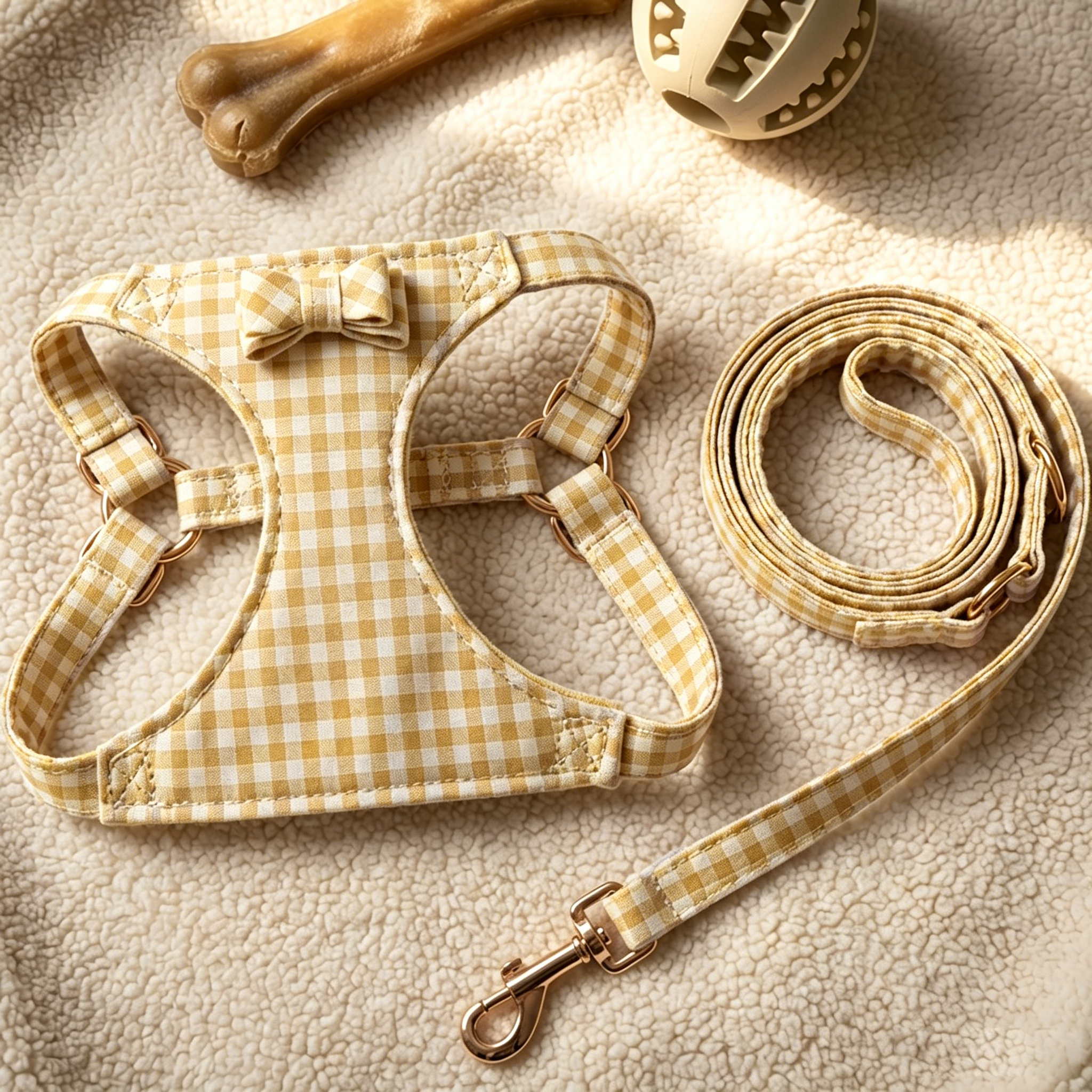 Personalized Embroidered Gingham Bow Dog Harness & Leash Set | MNAccs94