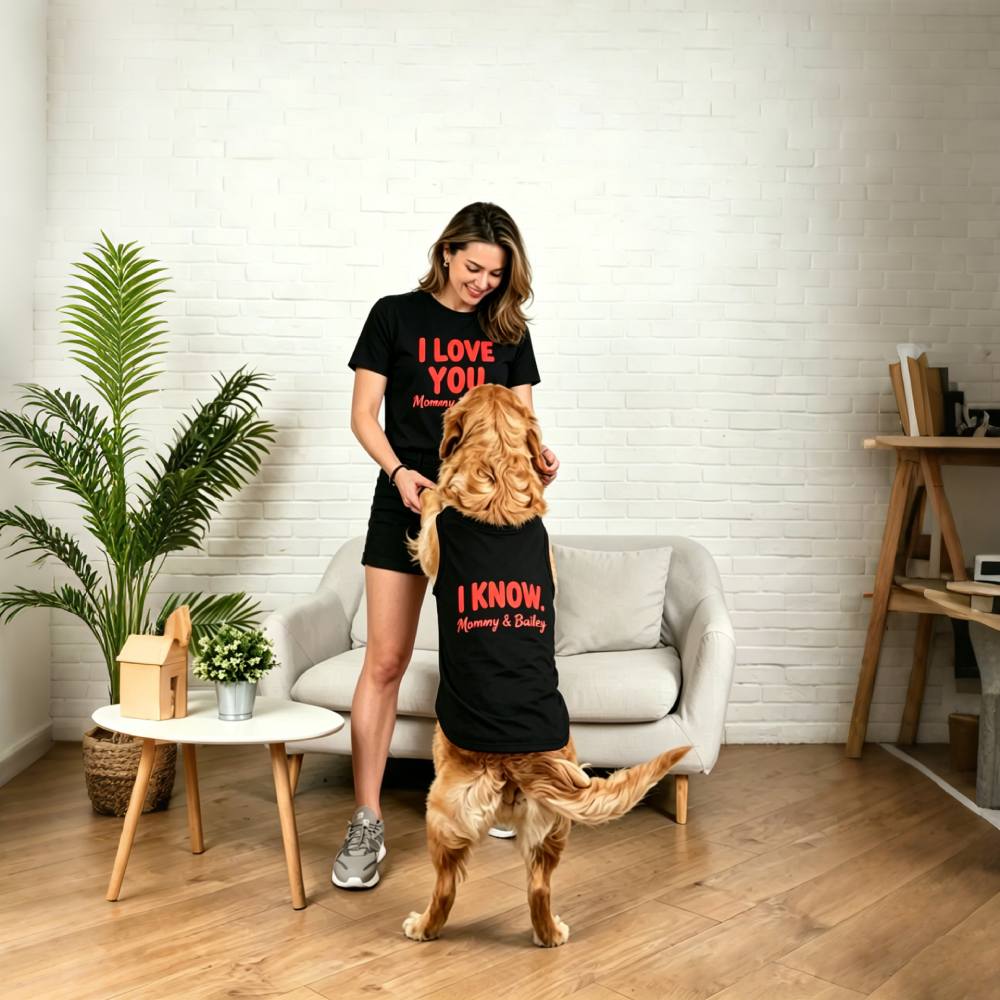 Personalized Matching "I LOVE YOU / I KNOW" Dog & Owner Shirts Sets | MNCloth204