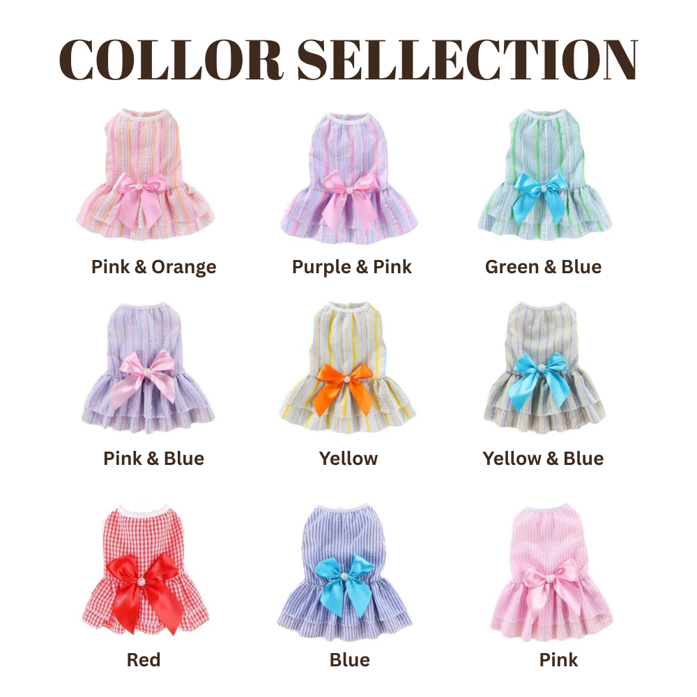 Personalized Embroidery Striped Seersuker Cute Pet Dress with Bow | MNCloth206